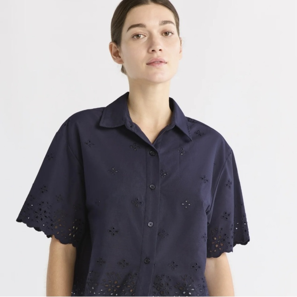Free Assembly Women's and Women's Plus Cropped Cotton Eyelet Shirt